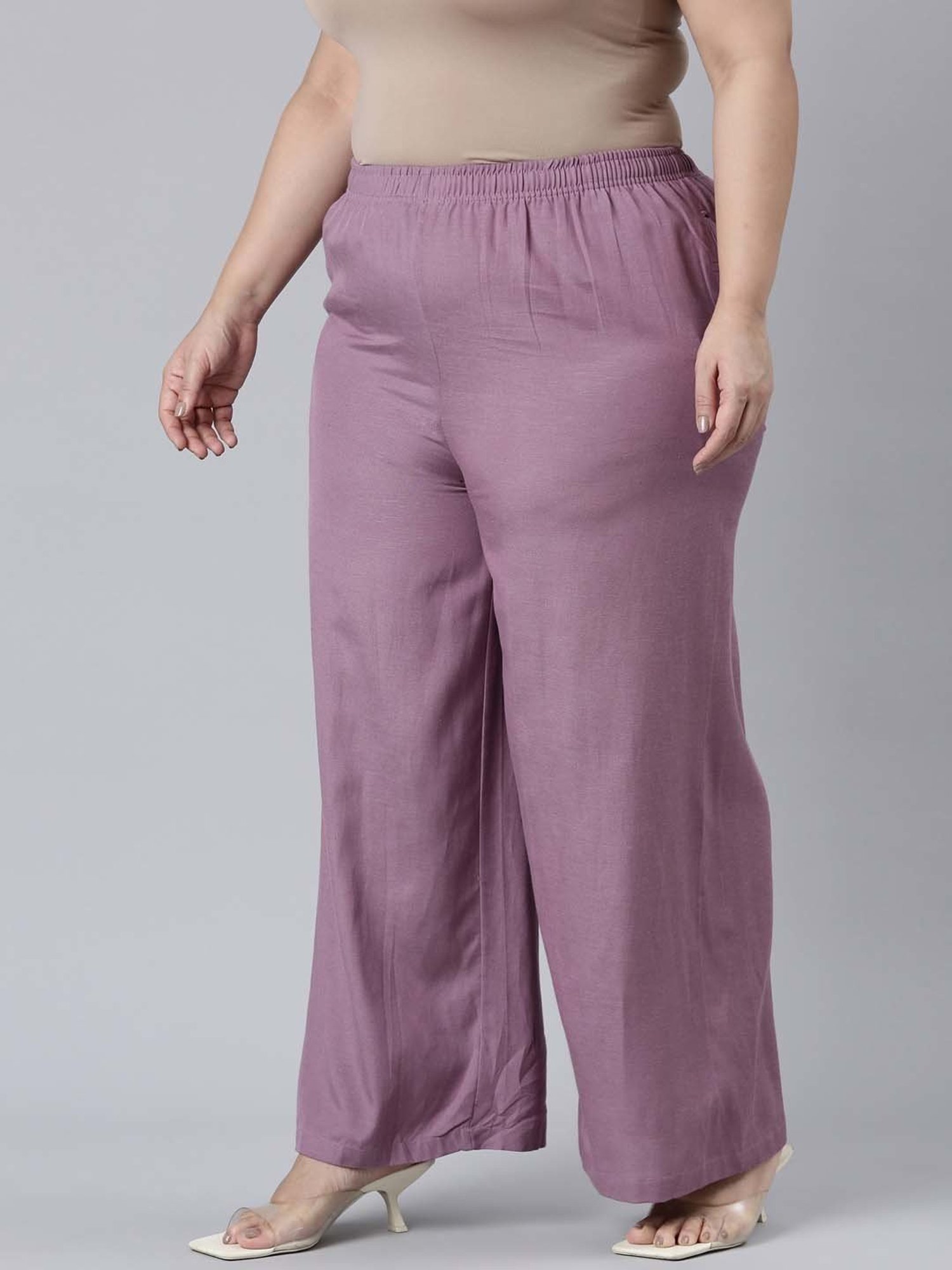 Go Colors! Lilac Linen Relaxed Fit Palazzos