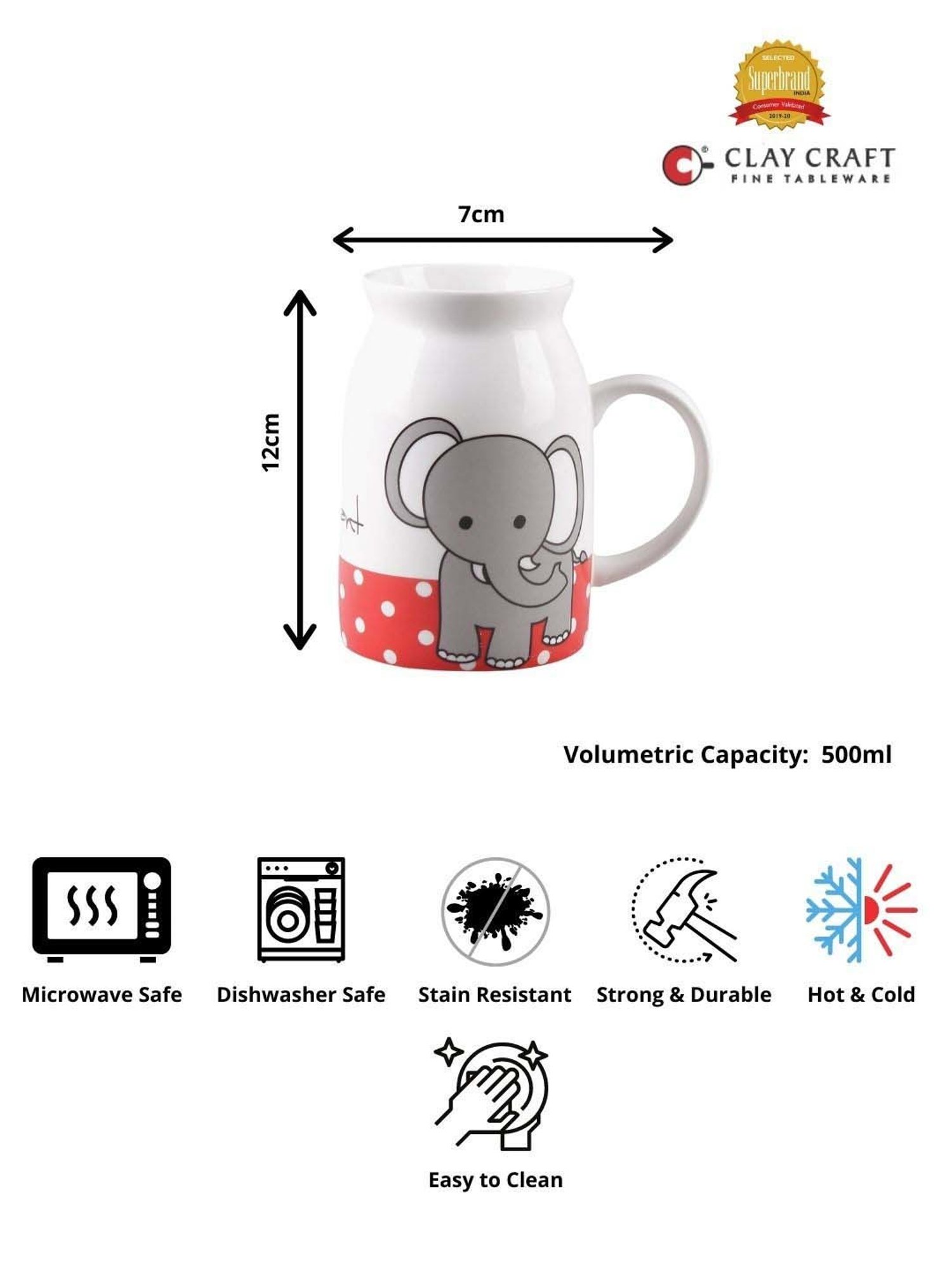 Clay Craft Multicolor Ceramic 7 cm Milk Mug (0.5 L) - Set of 2