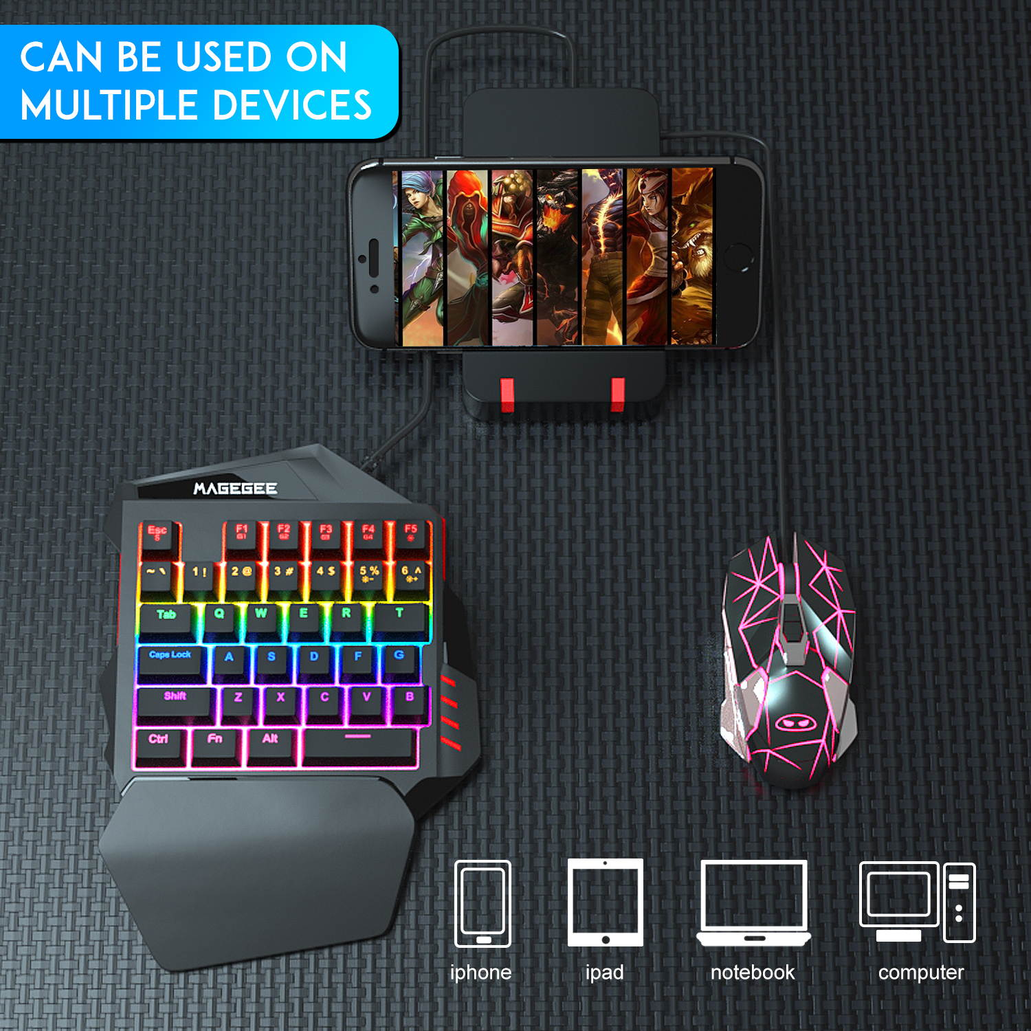 One-Handed Mechanical Gaming Keyboard, MageGee MK-AXE 35 Keys Rainbow Backlit Wired Keyboard, Blue Switches, Support Wrist Rest, Portable Mini Gaming Keypad with Programmable Keys Macro Recording