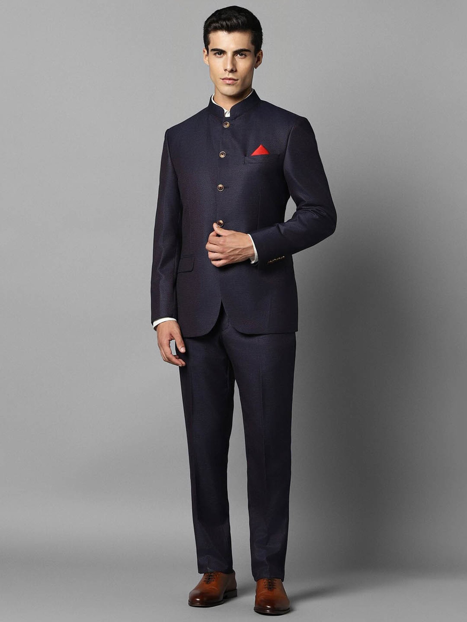 Louis Philippe Navy Blue Regular Fit Texture Two Piece Suit
