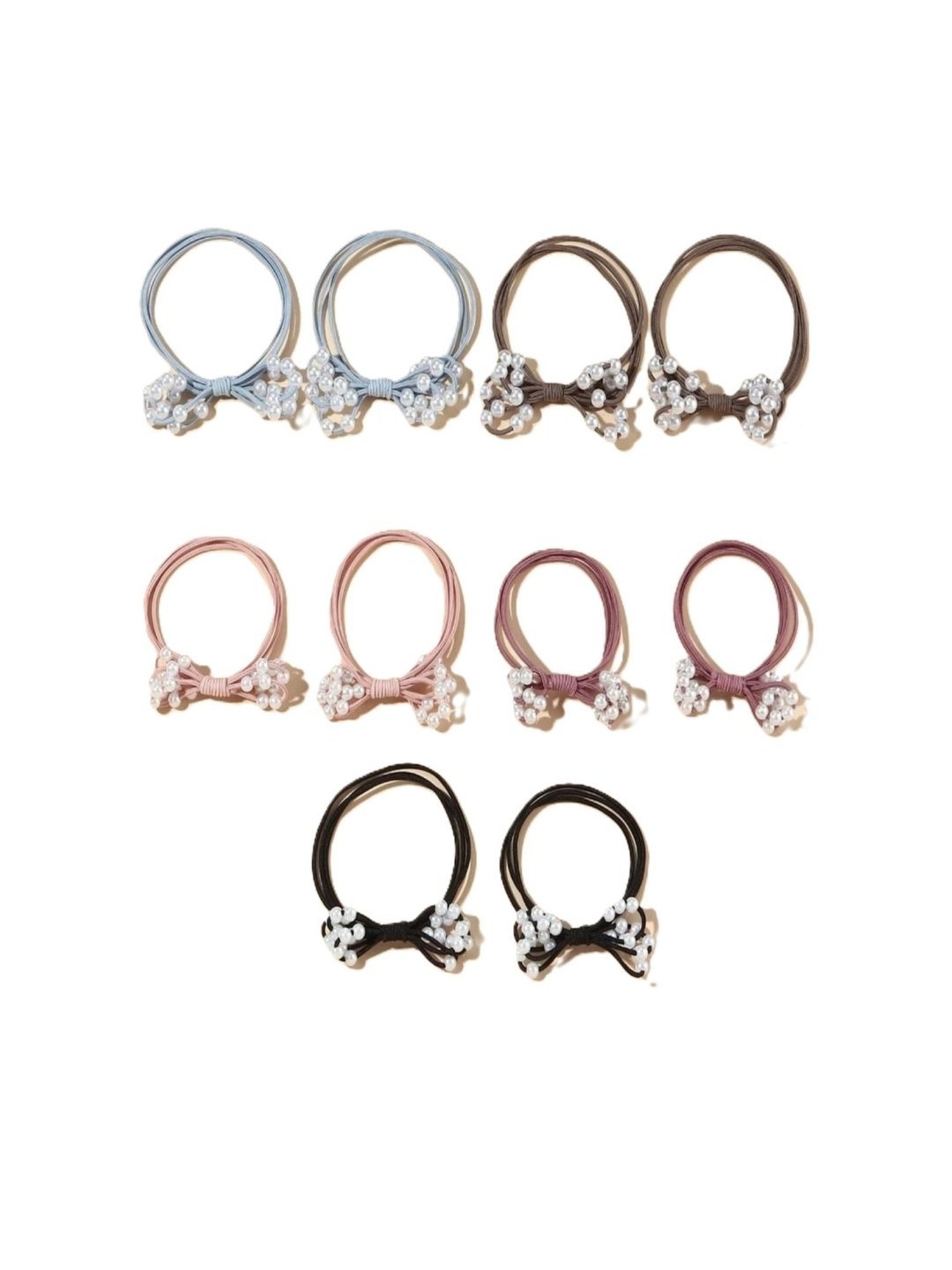 OOMPH Combo of 10 Black Blue Pink Pearls Rubber Band Ponytail Holder Stylish Latest