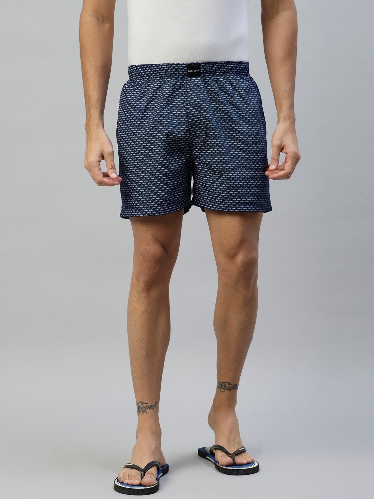 Don Vino Navy Printed Cotton Boxer Shorts