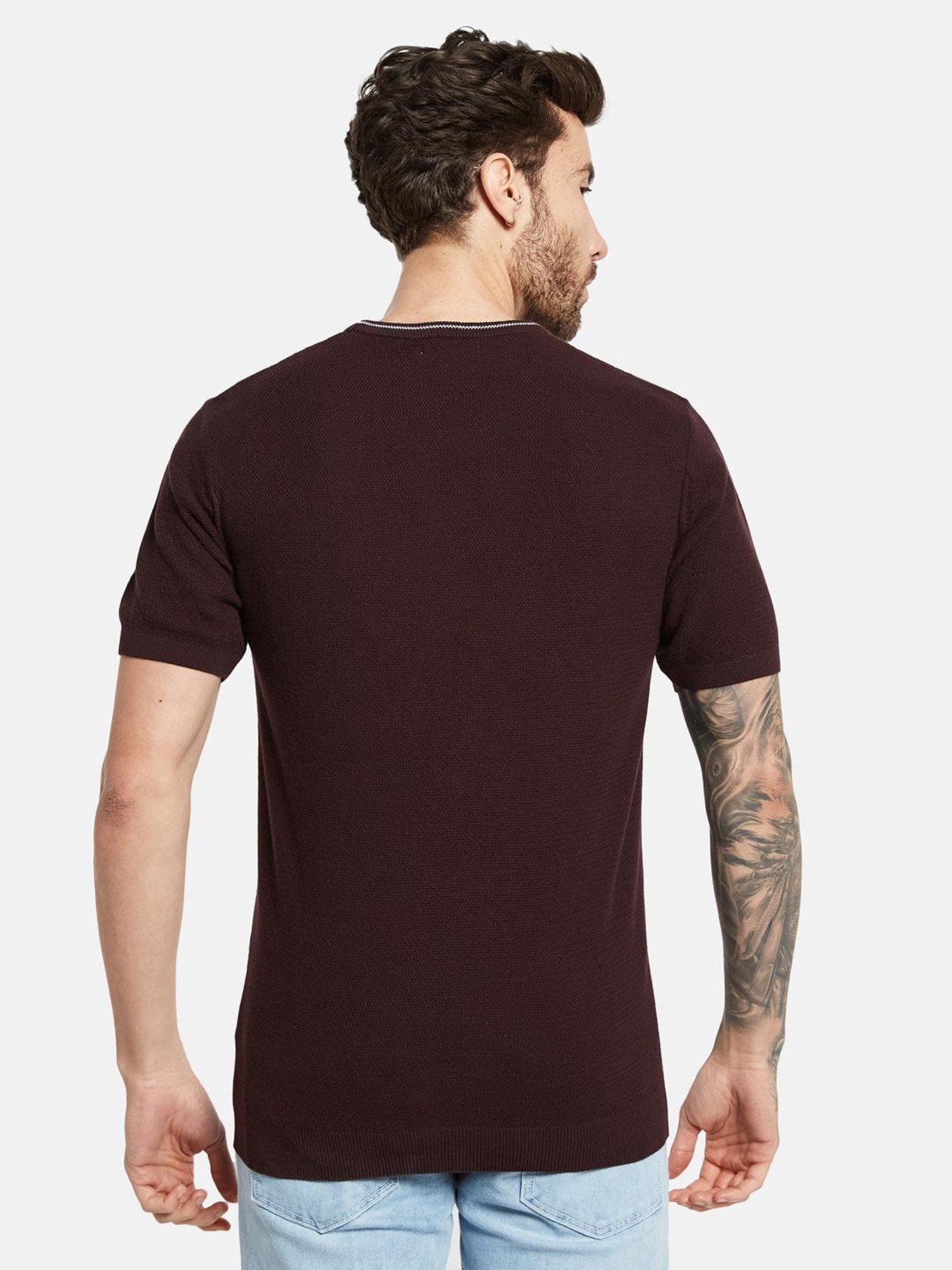 Mettle Wine Cotton Regular Fit T-Shirt