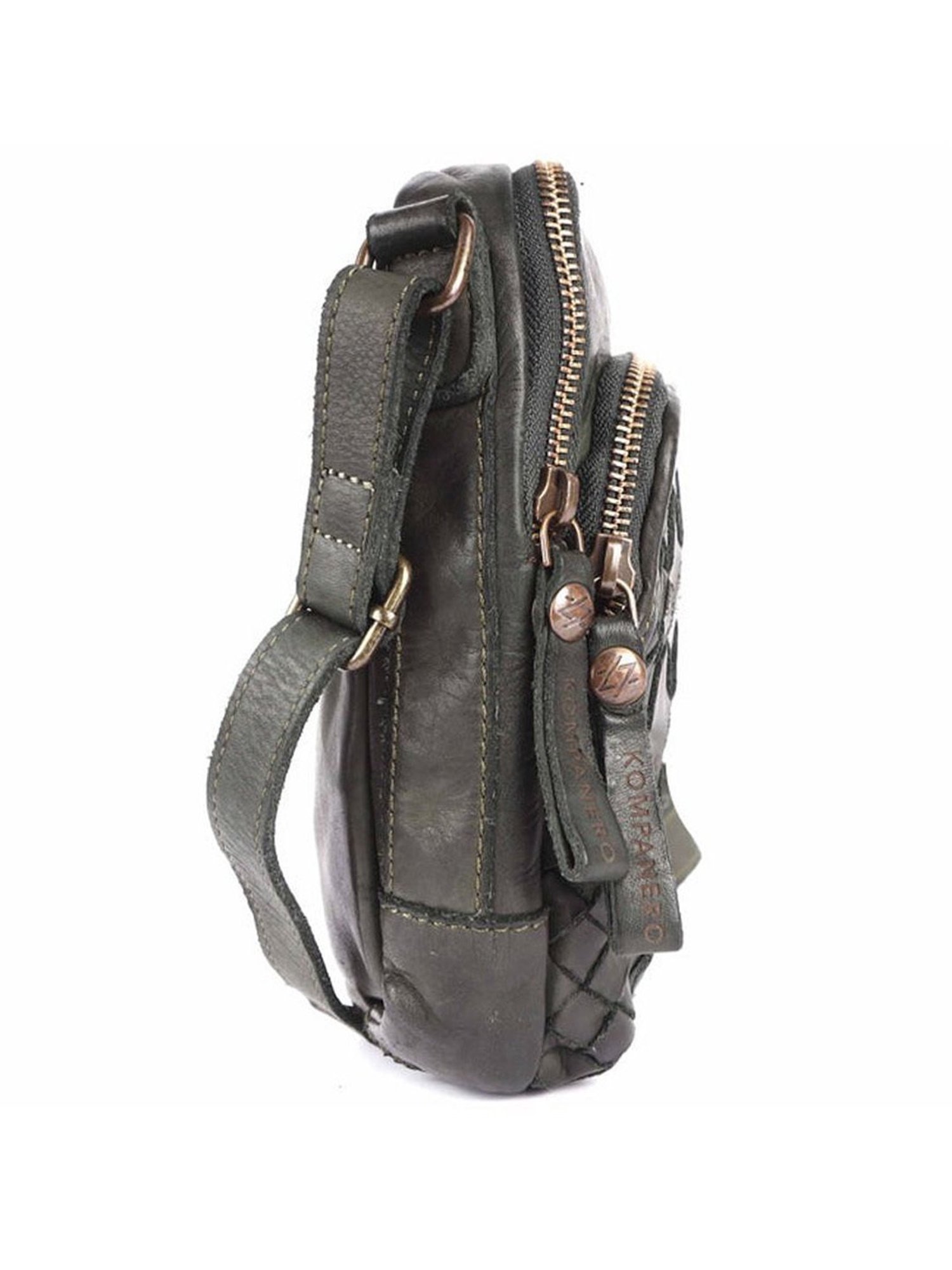 KOMPANERO Marquis Green Leather Textured Cross Body Bag