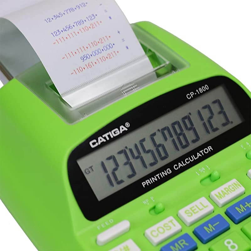 12-Digit Desktop Regular Calculator with Printing Function, Two Color,2.03 Lines/sec, with AC Adapter, CP-1800 for Home/Office