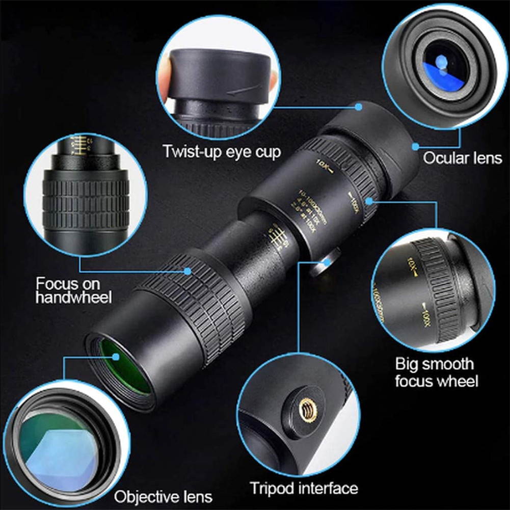 4K 300X40mm Super Telephoto Zoom Monocular Telescope Waterproof for Bird Watching, Hunting, Camping, Travel, Hiking (with Tripod and Clip)