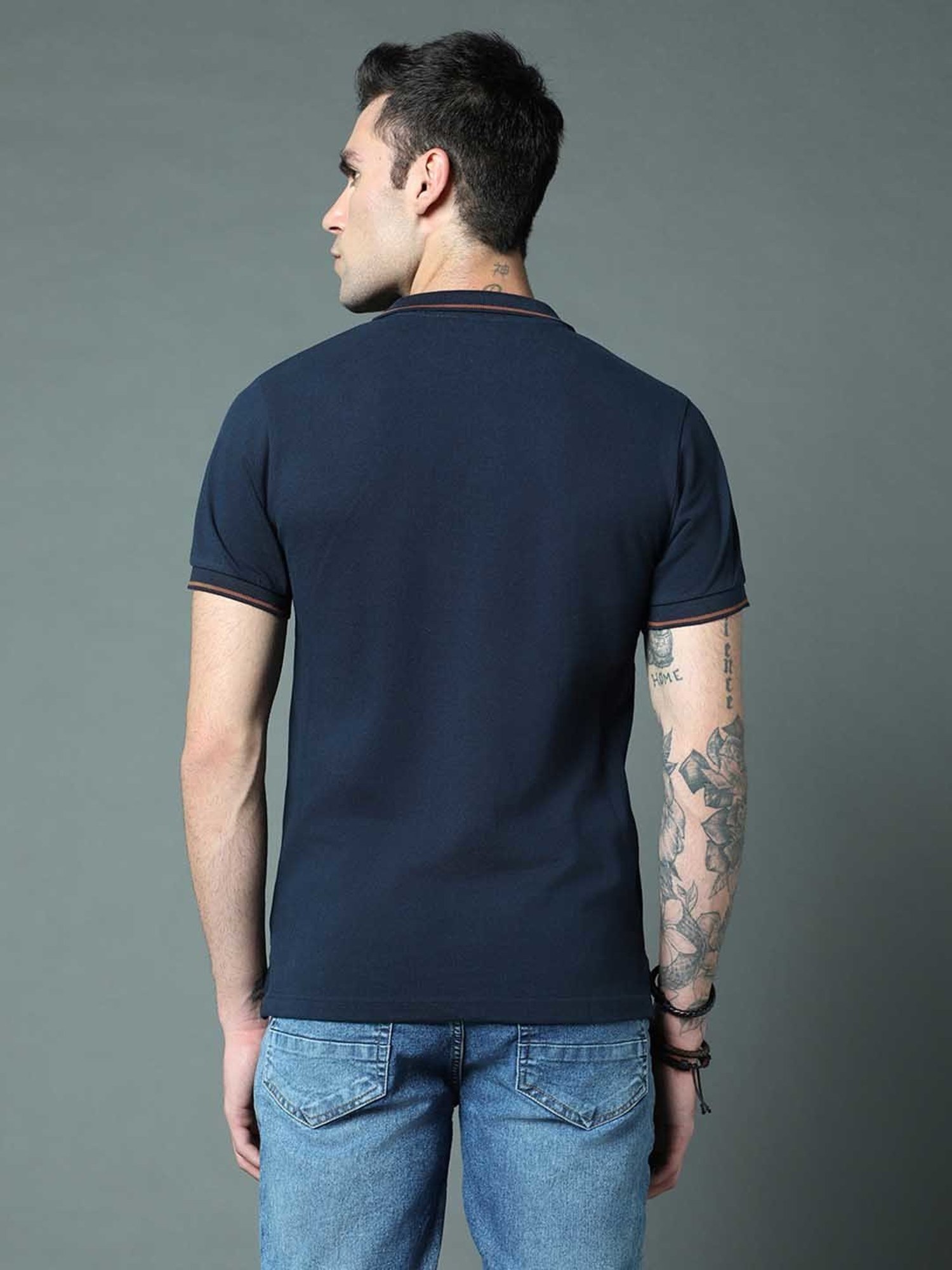 High Star Navy Regular Fit Striped Polo T-Shirt