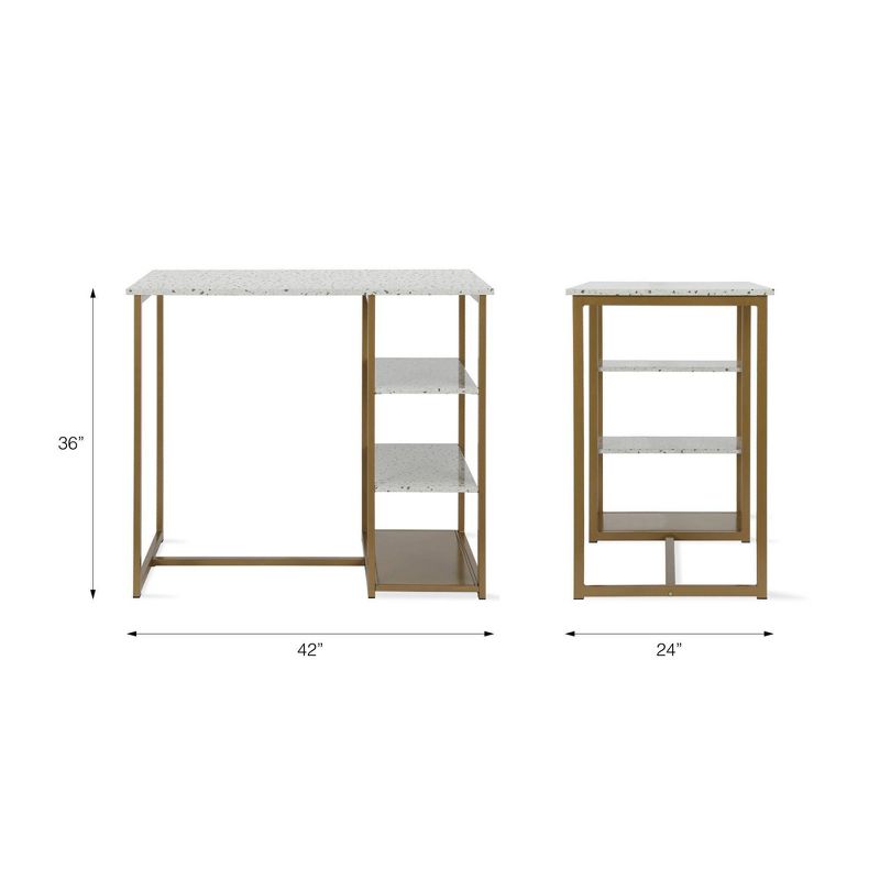 3pc Nora Counter Height Dining Set with Faux Terrazzo Top White/Brass - Novogratz