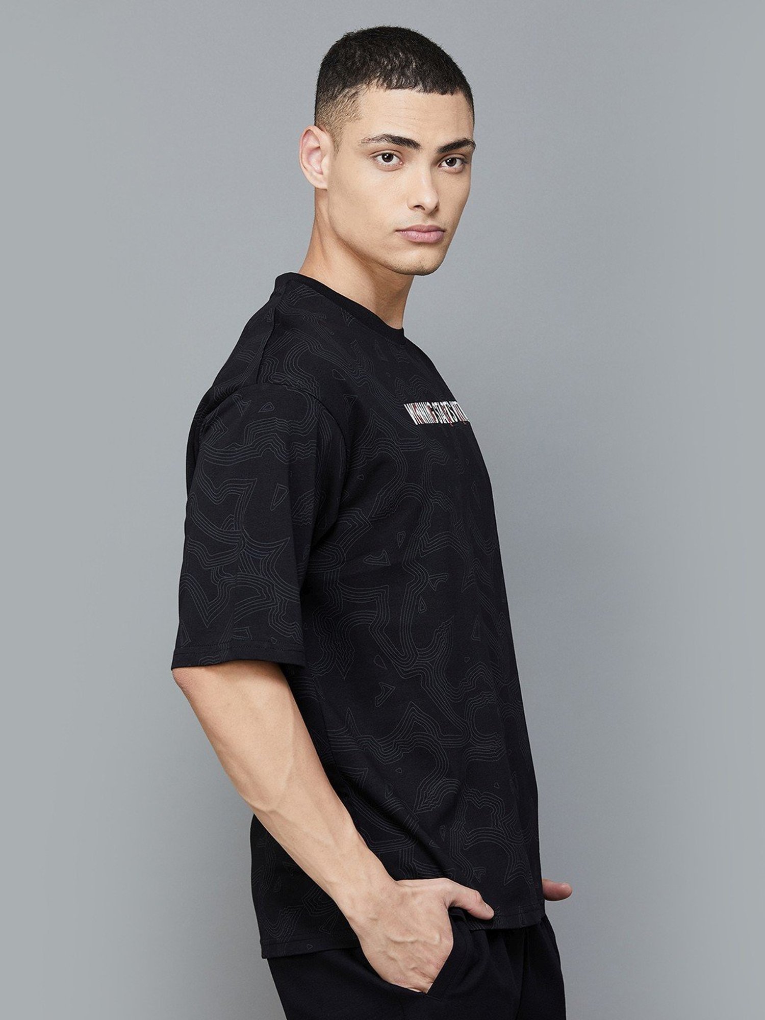 KAPPA Black Cotton Regular Fit Printed Sports T-Shirt