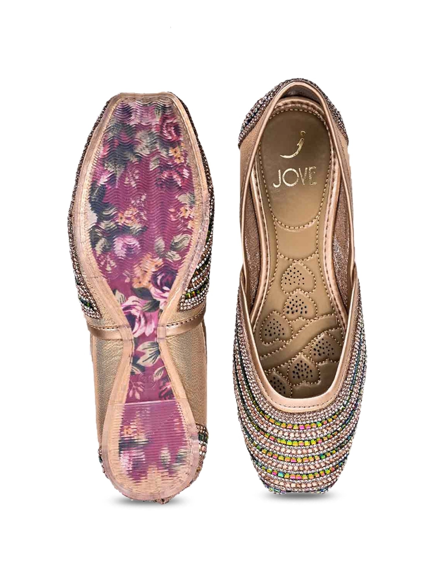 Jove Women's Rose Gold Ethnic Juttis