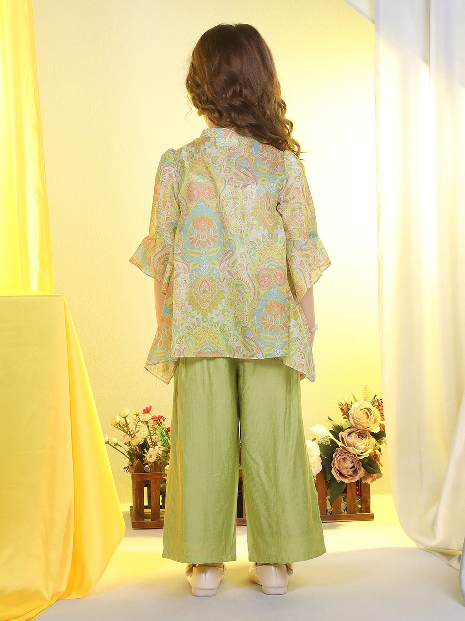 Peppermint Kids Green Printed Top, Inner with Pants