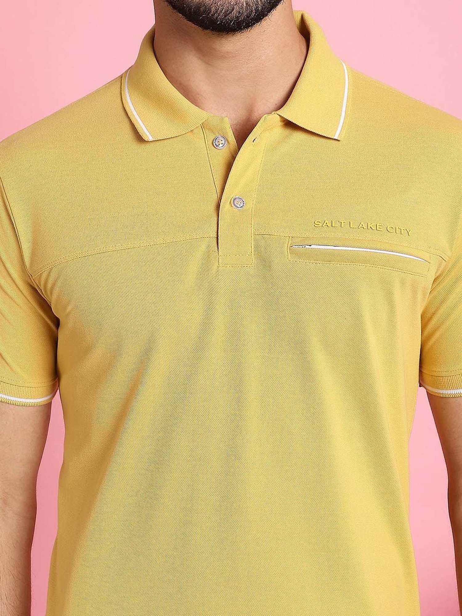 Venitian- Forbidden Clothing Yellow Slim Fit Printed Polo T-Shirt