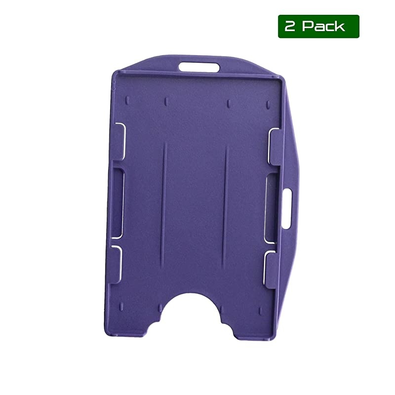 2 Pack -  Hard Plastic Id Card Holder - Black Badge Holders for Lanyard, Horizontal and Vertical Dual-Use, Double Sided, Hold 2 Cards