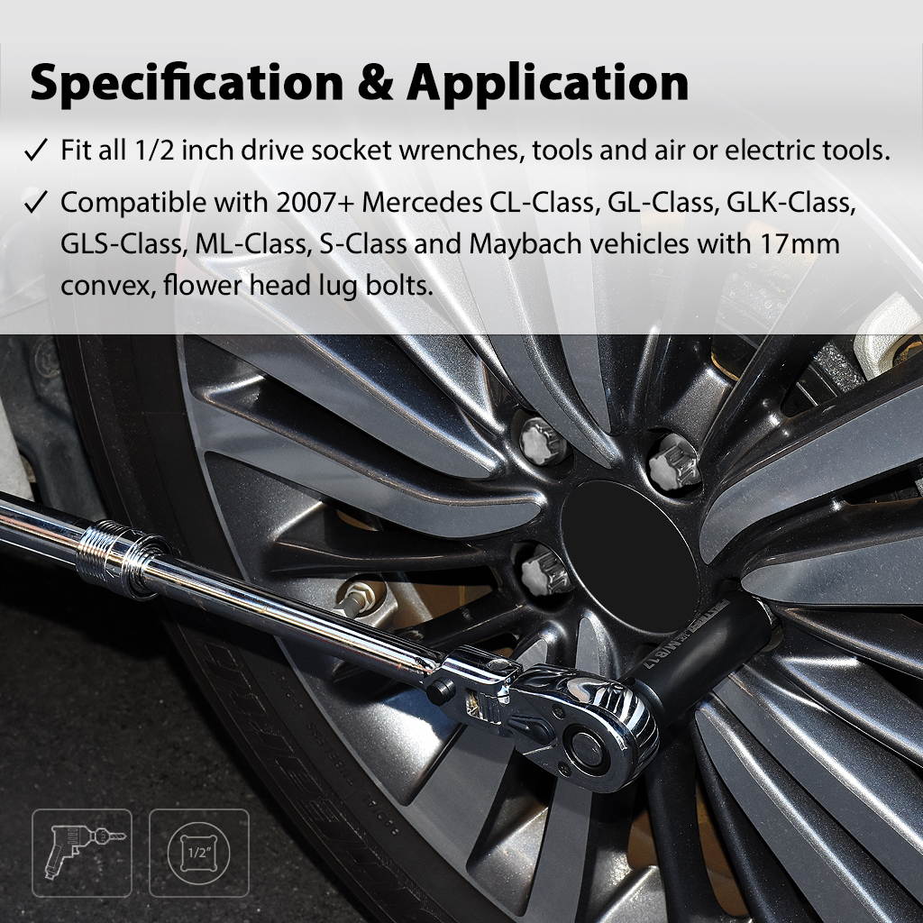 FIRSTINFO Protective Lug Nut Socket for Mercedes Benz Vehicles with 17mm Convex, Flower Head Lug Nuts