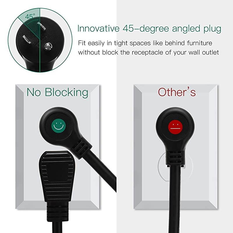 ETL Approval 2100J Surge Protector Power Strip with USB  Mountable Angled Flat Plug 5ft Extension Cord 6 Outlets 3 USB Slots for iPhone iPad Desktop Computer Home Office Kitchen Black