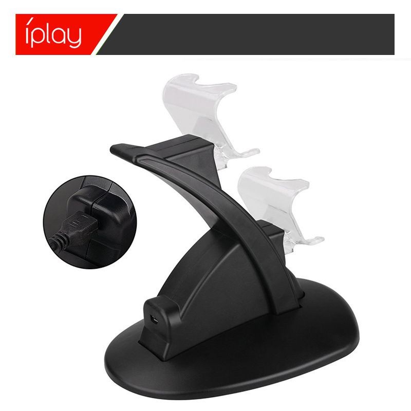 Iplay Portable Game Console Charger Bracket Gamepad Dual Charger with LED Handle Charging Dock Station for PS4 Game Accesories