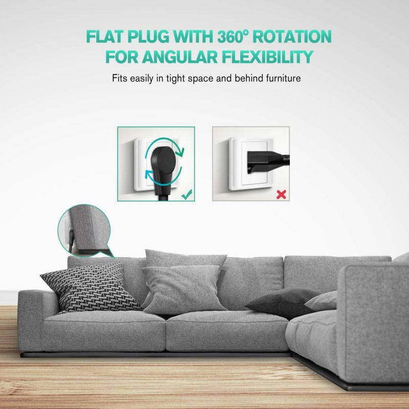 Nekteck Surge Protector Power Strip with 2 USB Port and 6 Rotating-Outlet, Flat Plug Power Adapter-Ideal for Computer, Home Theater, Appliance, Office Equipment and More (590 Joule), 6ft Cord