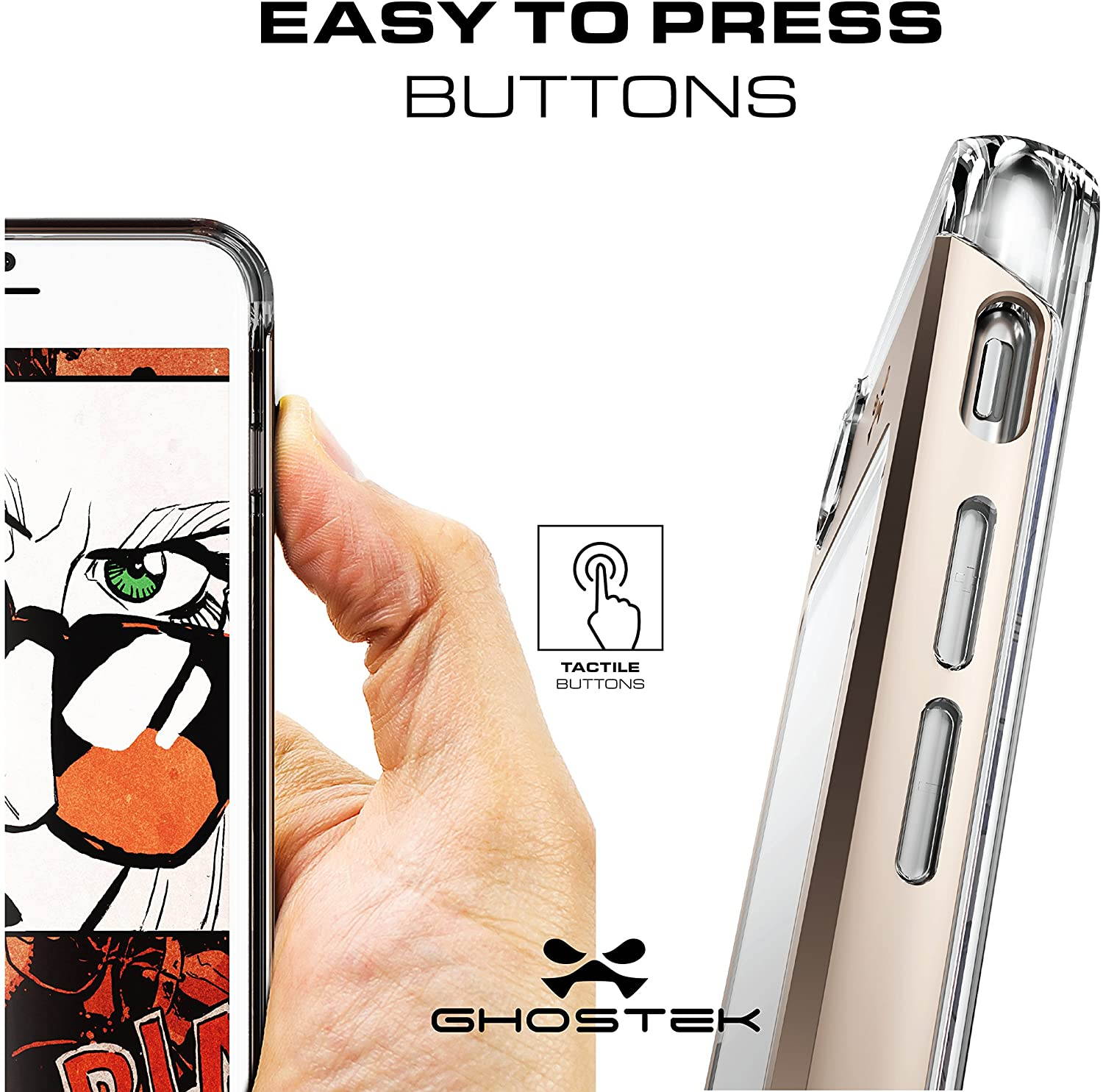 Ghostek Cloak Clear iPhone 7 Plus, iPhone 8 Plus Case with Slim Metal Bumper Design Shockproof Heavy Duty Protection Wireless Charging 2017 iPhone 8 Plus, 2016 iPhone 7 Plus (5.5 Inch) - (Gold)