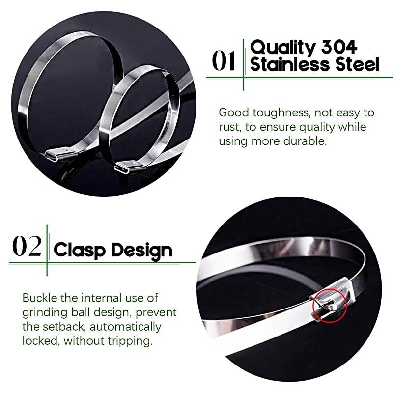 30Pcs 4 Inches 304 Stainless Steel Zip Ties Exhaust Wrap Coated Locking Metal Cable Zip Ties for Computer Wire Harness Automotive Parts and more