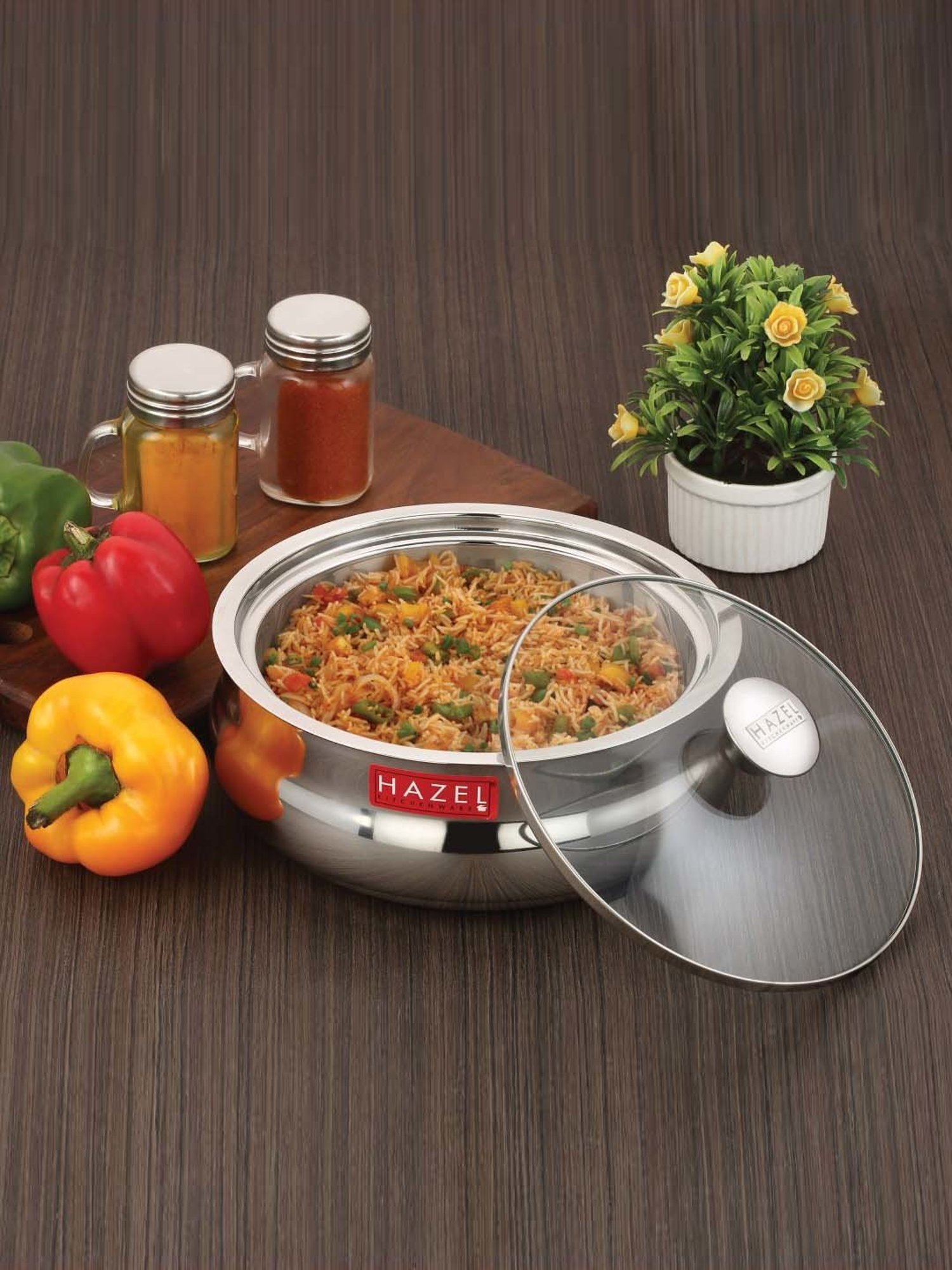 HAZEL Silver Stainless Steel Casserole With Glass Lid (2.5 L)