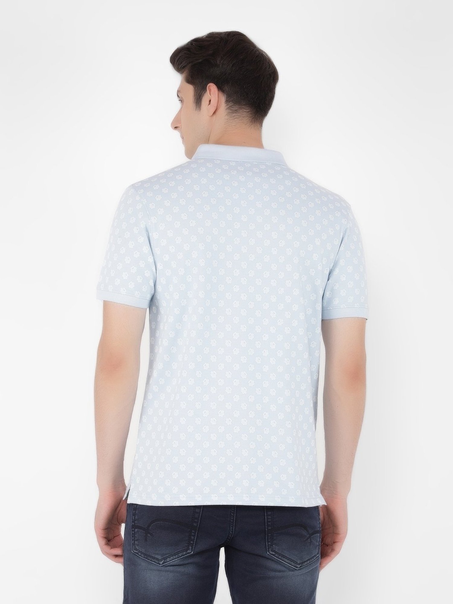 Crimsoune Club Blue Cotton Slim Fit Printed Polo T-Shirt