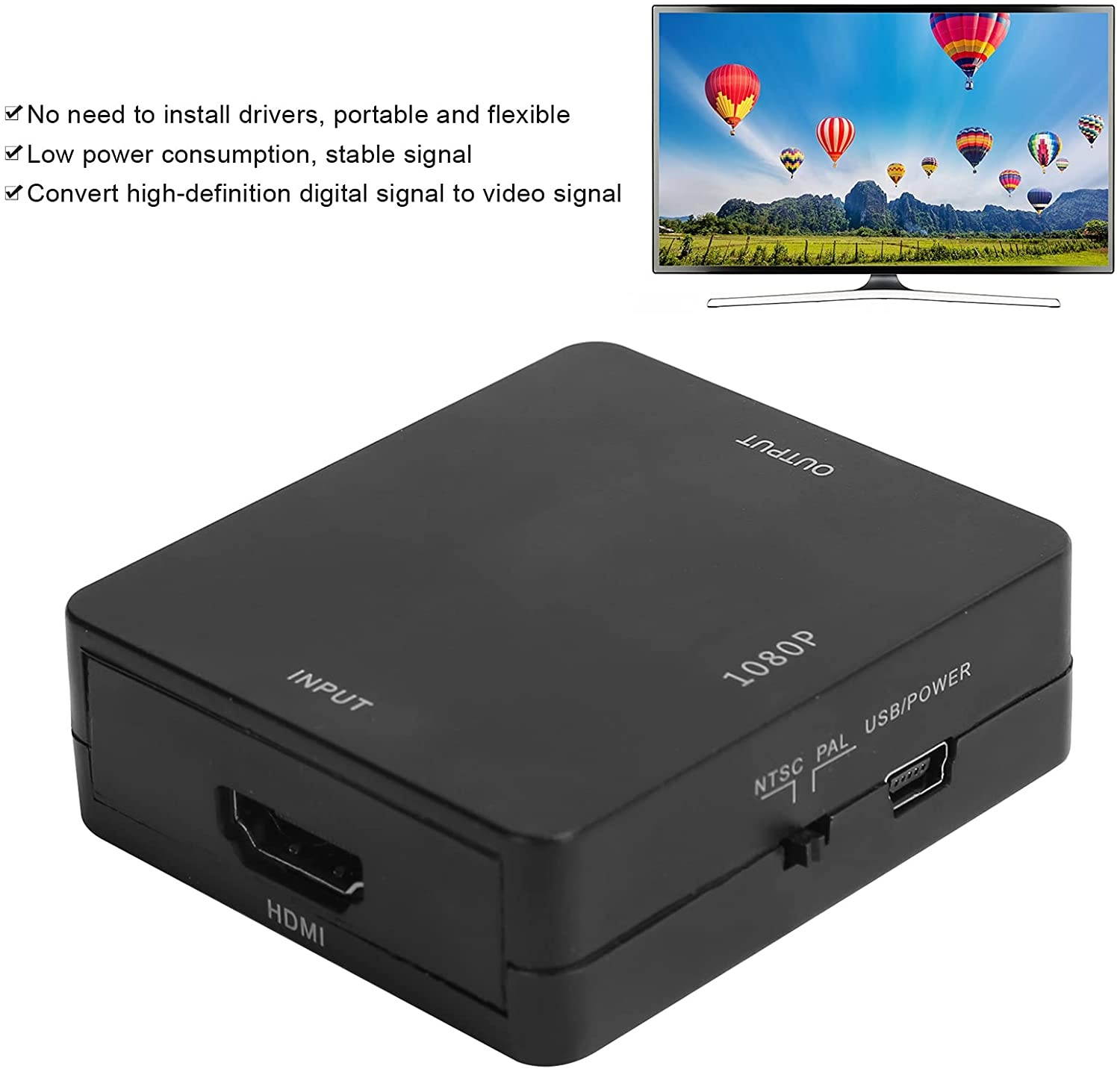 Estink High Definition Multimedia Interface to AV Converter, Video Audio Adapter 1080P,No Driver,Supports Two Standard TV Formats, NTSC and PAL(Black)