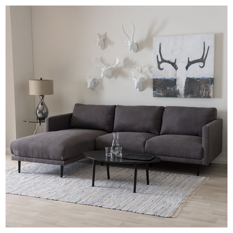 Riley Retro Mid - Century Modern Fabric Upholstered Left Facing Chaise Sectional Sofa - Gray - Baxton Studio