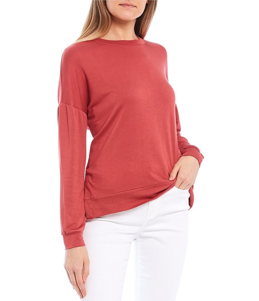 Moa Moa Long-Sleeve Side-Slit Knit Sweatshirt