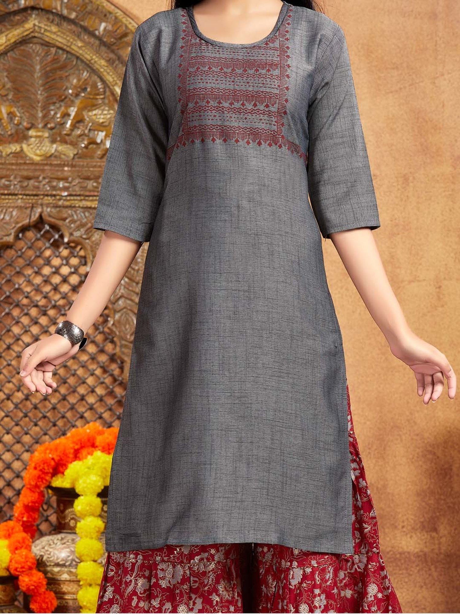 Aarika Kids Grey Cotton Printed Kurti