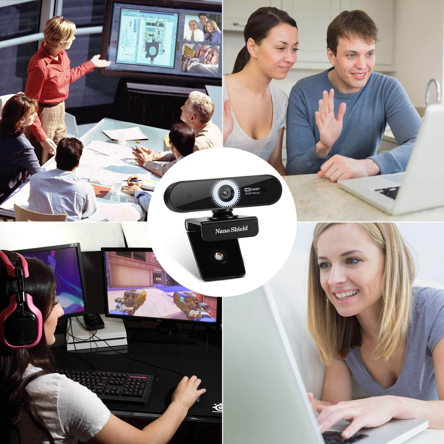 Auto Focus Webcam 1080P, N920 Web Camera Noise Cancelling Microphone, Skype Web Cam Full HD for PC Laptop Computer, USB Plug Play for Windows 10/8 / 7 Mac OS X, Wide Angle Autofocus