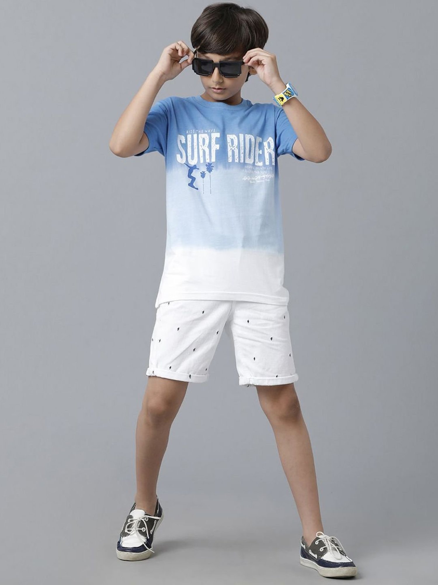 Under Fourteen Only Kids Blue Cotton Printed T-Shirt