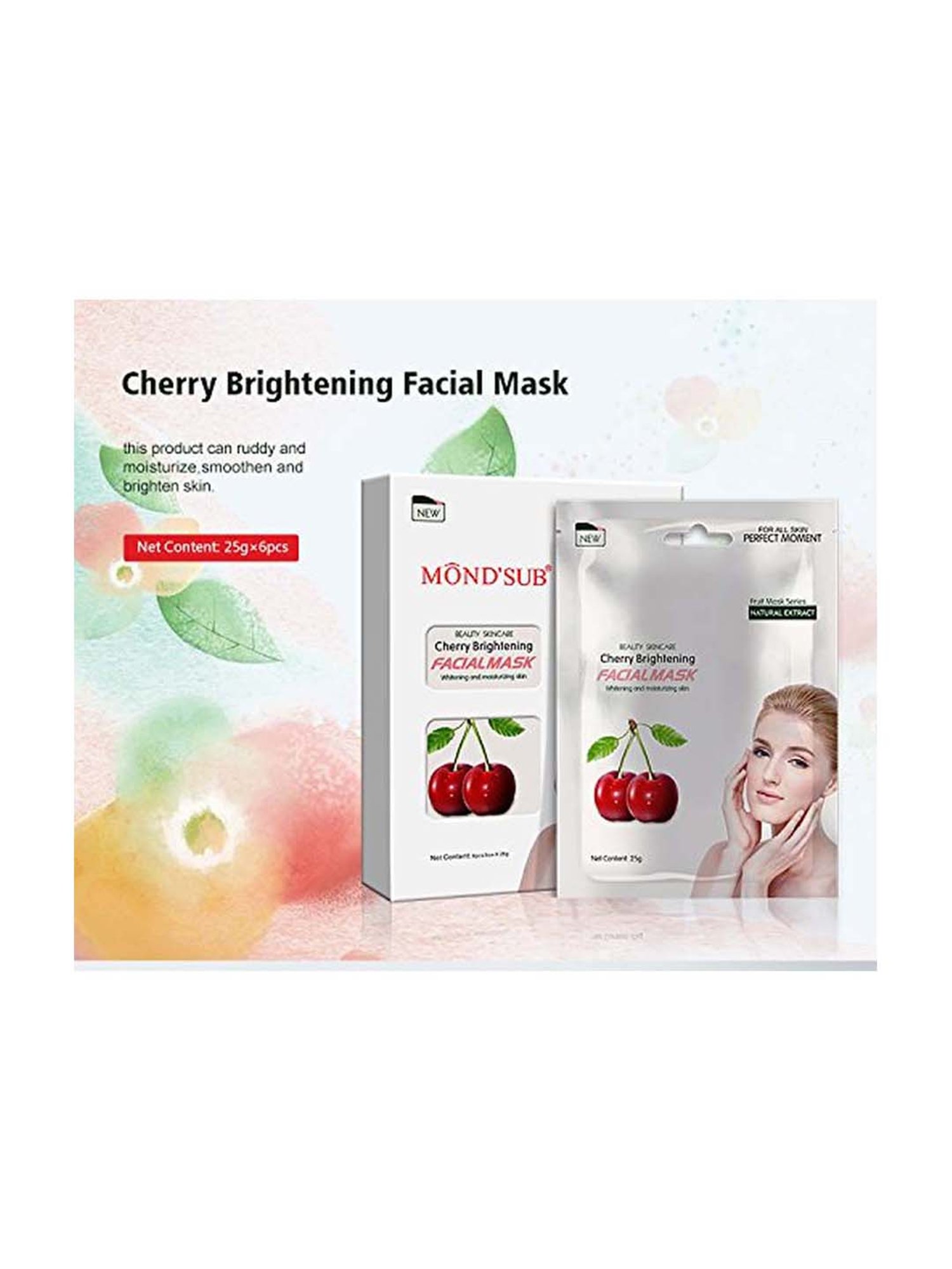MONDSUB Cherry Brightening Facial Sheet Masks ( Pack of 5) - 25 gm Each
