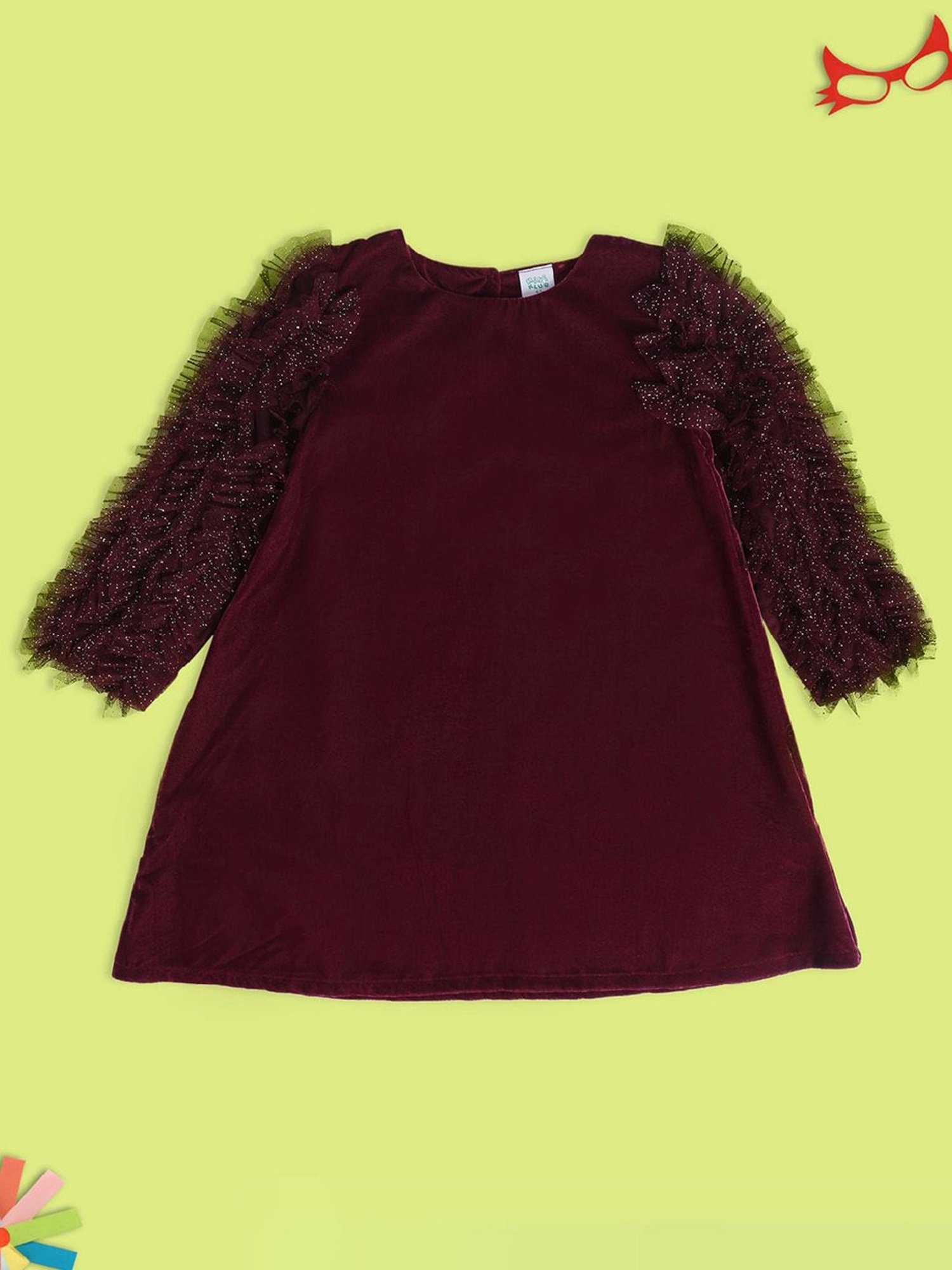 MINIKLUB Kids Maroon Solid Full Sleeves Dress