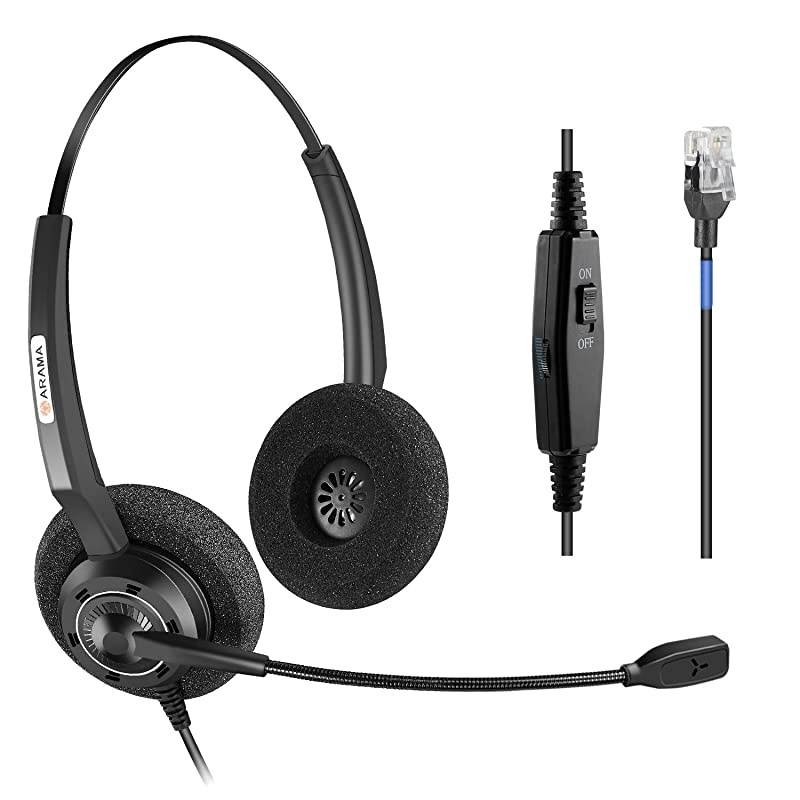 Corded Headset Binaural with Noise-Canceling Mic and Volume Mute Control Phones Headset for Polycom MiVoice Plantronics Allworx AltiGen Digium AVAYA Aastra Adtran Alcatel Lucent-200DM