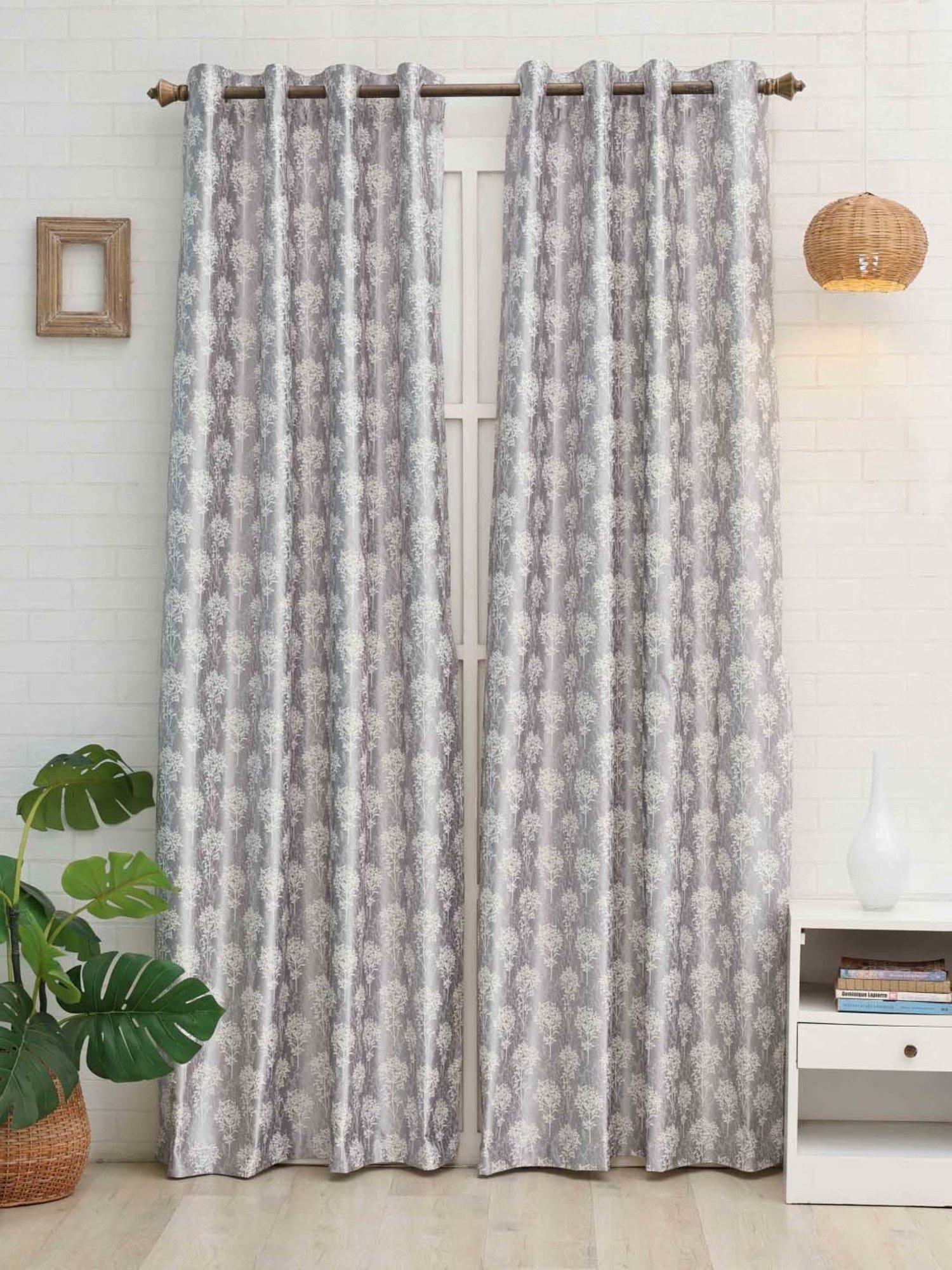 Ariana Bloom Grey Polyester 5ft Window Eyelet Curtain