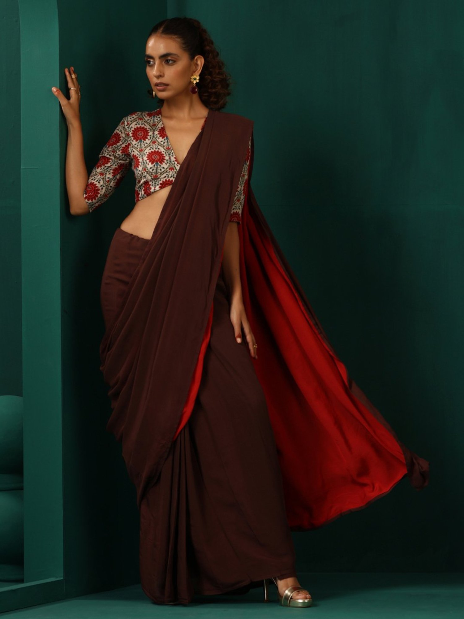 true Browns Beige Floral Print Blouse