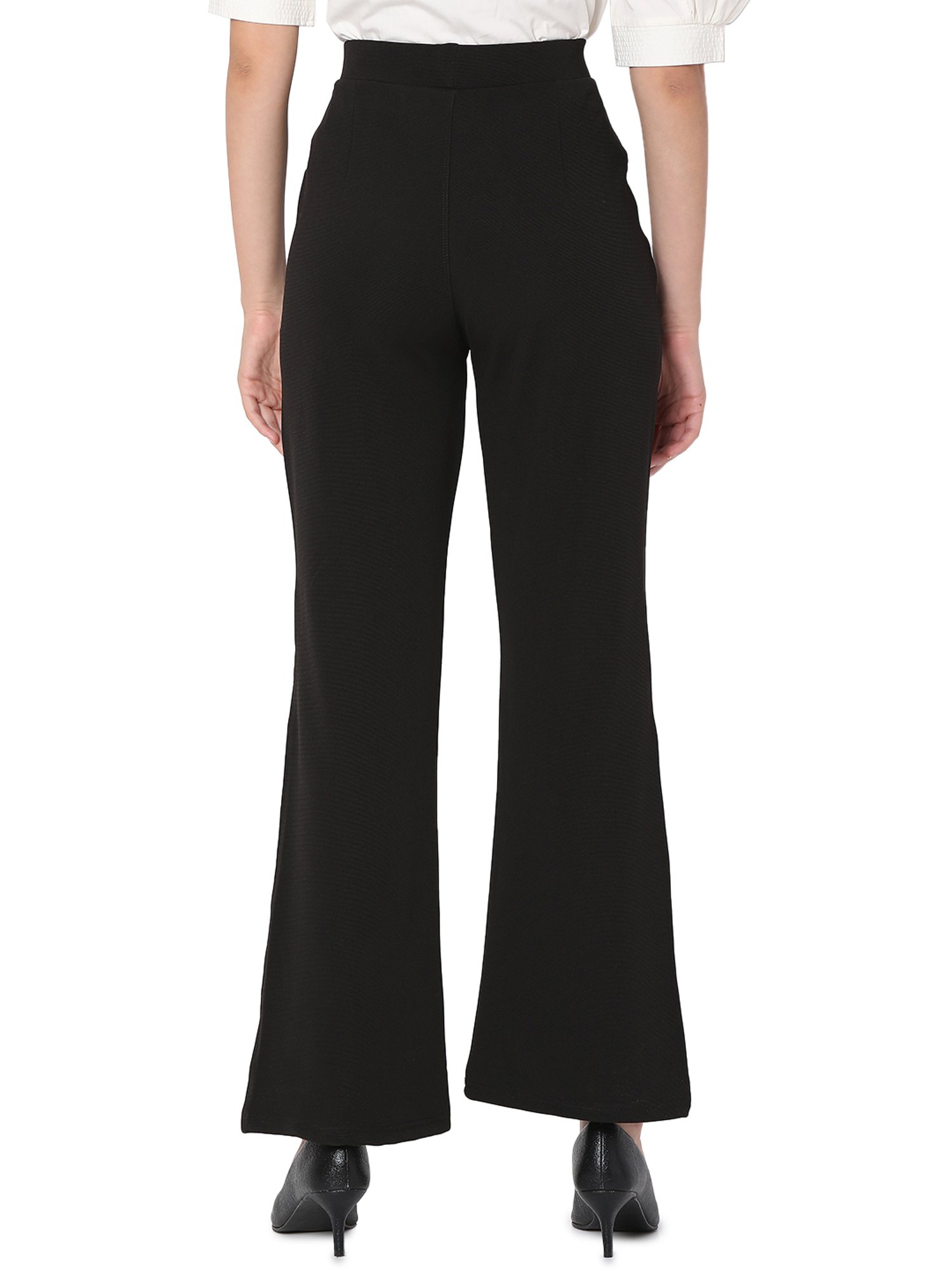 Crozo By Cantabil Black Checks Regular Fit Mid Rise Trousers