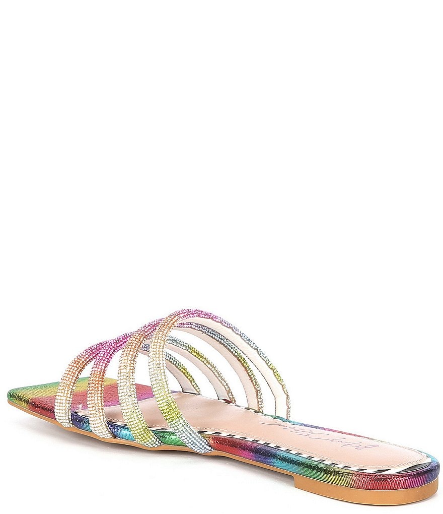 Betsey Johnson Dilon Triple Band Rainbow Square Toe Flat Slides