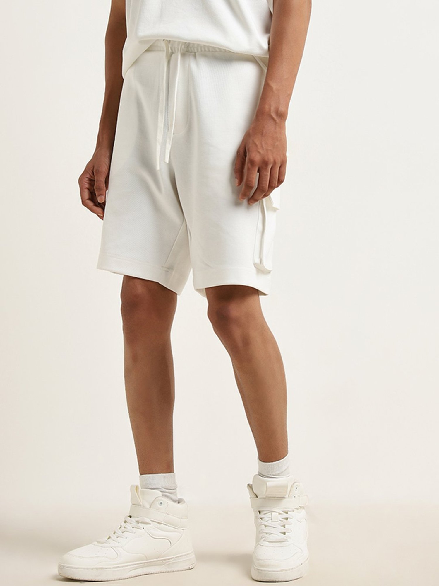 Studiofit by Westside White Cargo-Style Relaxed-Fit Mid-Rise Shorts