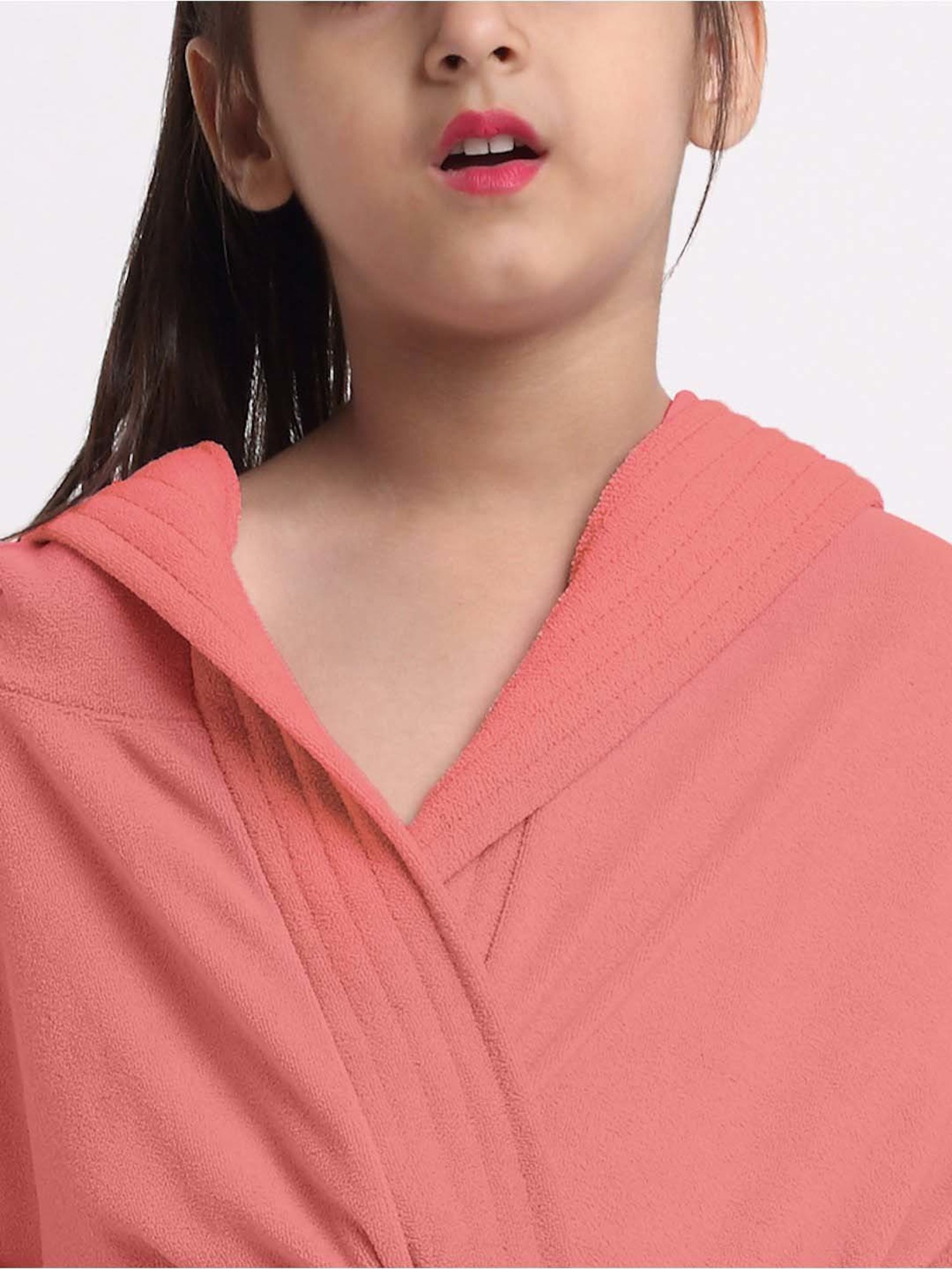 Creeva Melodious Peachy Pink Micro Terry 225 GSM Kids Hooded Bathrobe 4-5 Years With Pocket