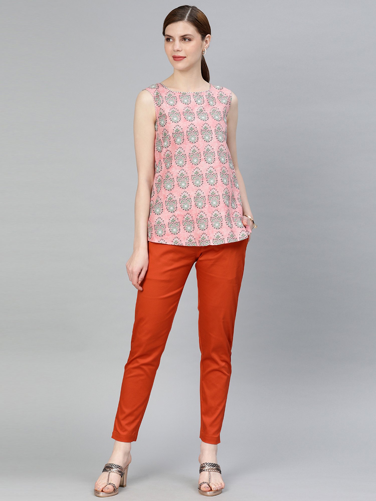 Jaipur Kurti Orange Mid Rise Pants