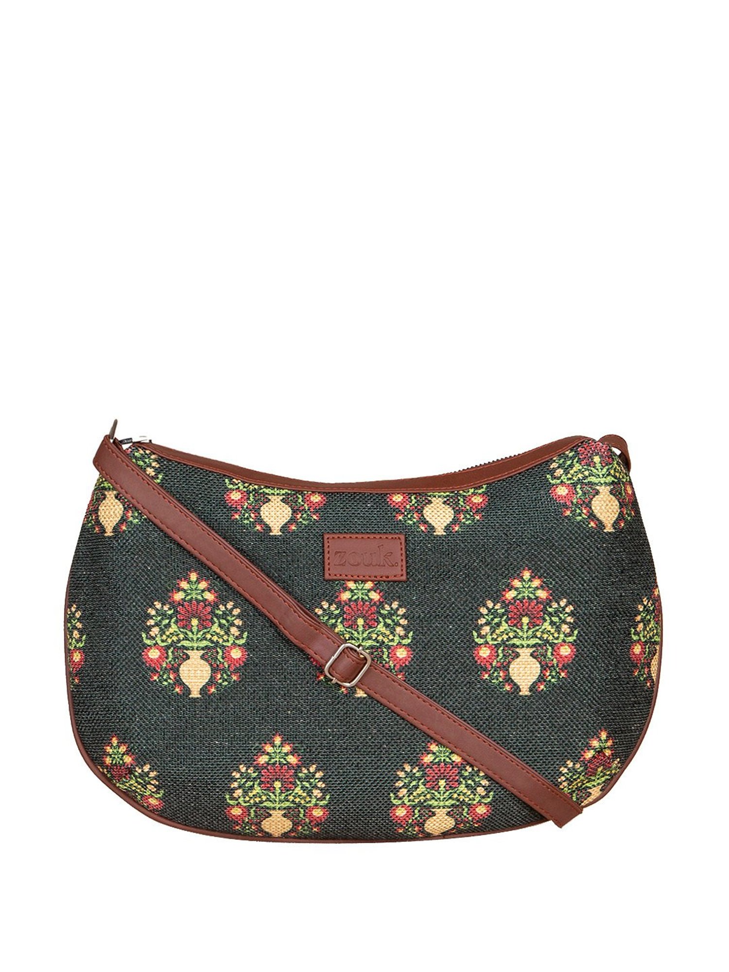 ZOUK Green Printed Medium Sling Handbag