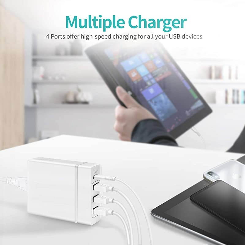 USB C Wall Charger Station  72W 4 Port Type C Charger with 60W Power Delivery Supply Adapter for MacBook ProAir Dell XPS iPad Pro 2018 iPhone Max Pixel S10S9 and MoreWhite
