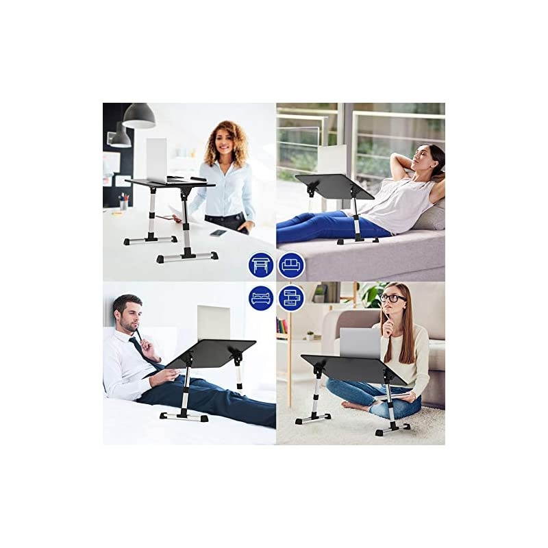 Adjustable Latop Table, Portable Standing Bed Desk, Foldable Sofa Breakfast Tray, Notebook Computer Stand for Reading and Writing &ndash; Black Medium Size
