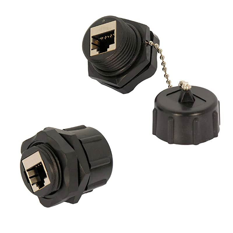 CAT 6 RJ45 Shielded Industrial Panel Mount Bulkhead FemaleFemale Feed Thru Coupler IP67 WaterproofDust Cap Professional Series Network Connectors Black