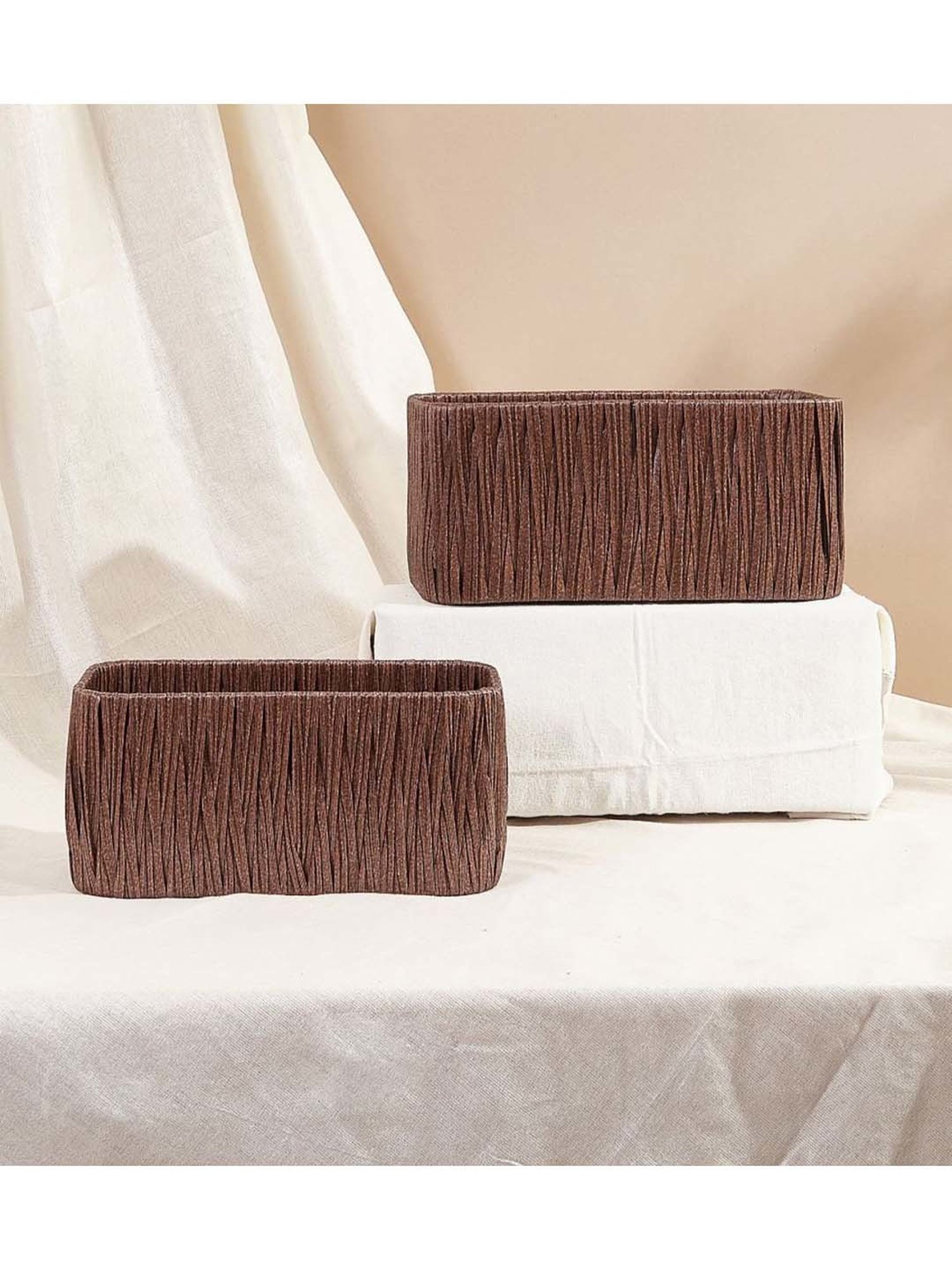 VarEesha Brown & Black Bamboo Multi-Purpose Basket - Set of 1
