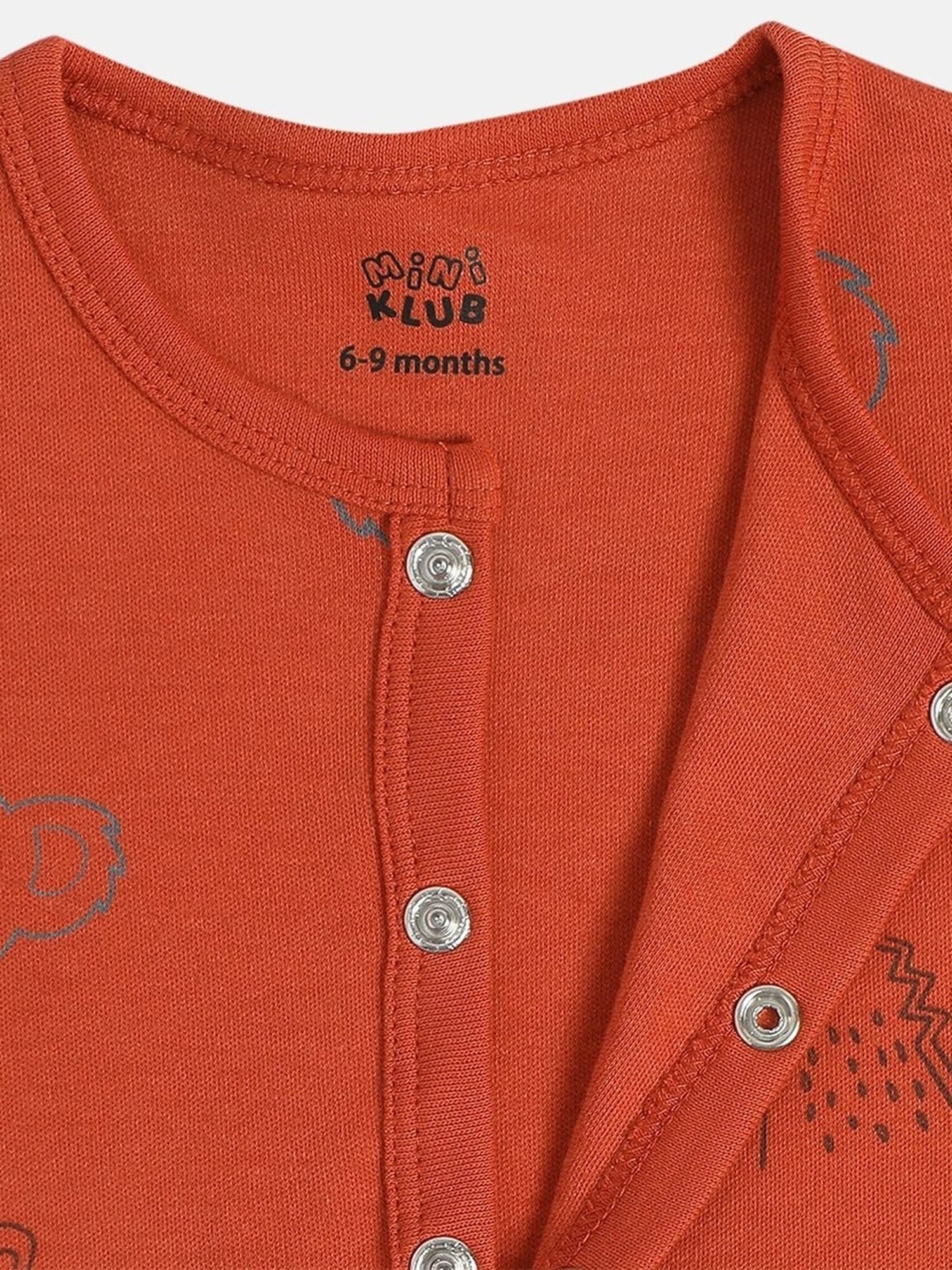 MINIKLUB Boys Red & Gray Cotton Printed Full Sleeves Front Open Vest