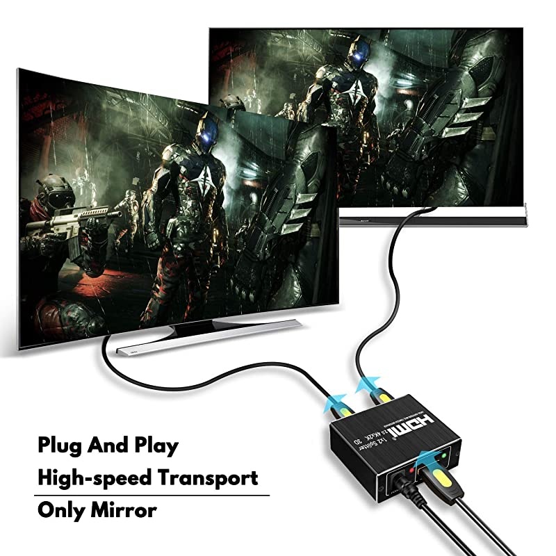 Splitter 1 in 2 Out, Splitter 1 to 2 Amplifier for Full HD 2.0 1080P/ 3D/ 4K for Xbox PS4 PS3 Fire Stick Roku Blu-Ray Player Apple TV HDTV