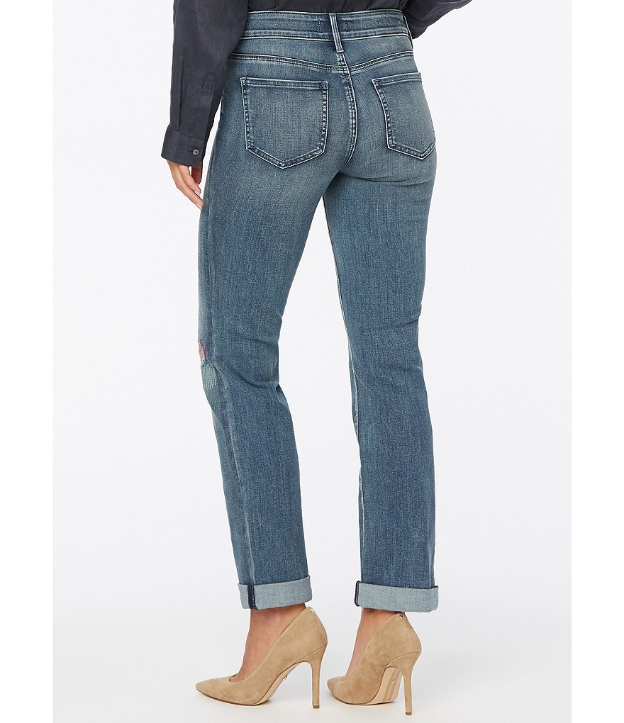 NYDJ Marilyn Destruction Detail Straight Leg Roll-Cuff Jeans