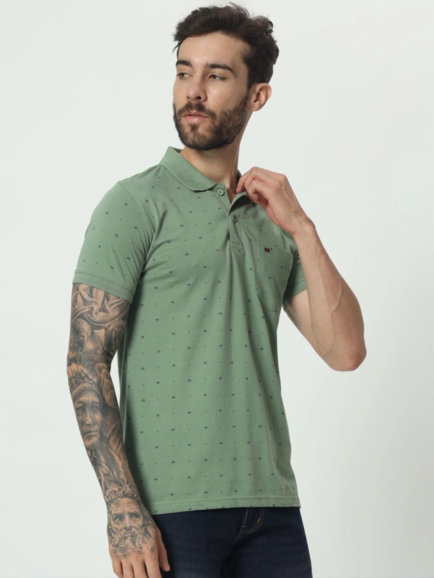 Tab91 Green Regular Fit Printed Polo T-Shirts